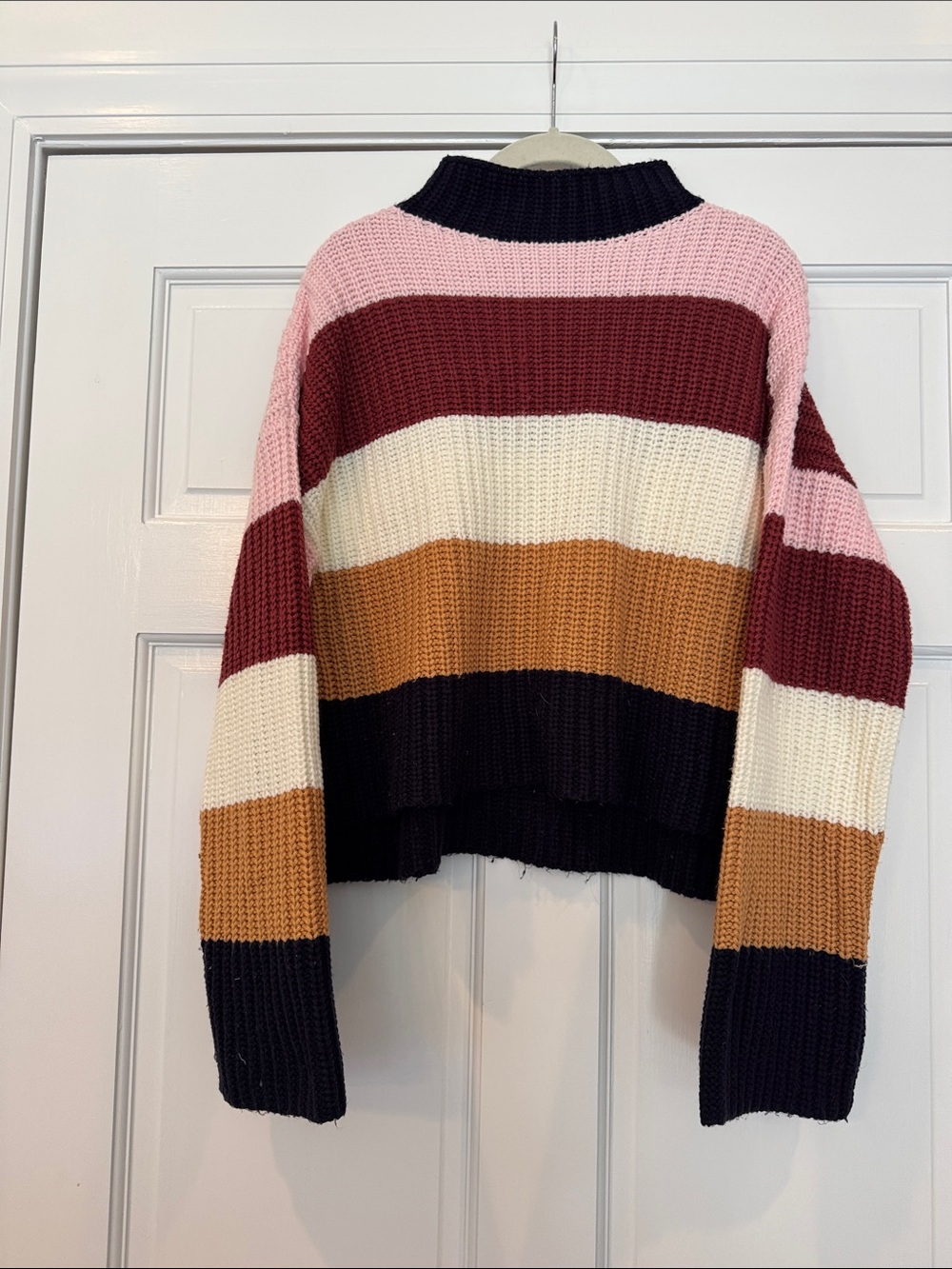 Lost + Wander Striped Crewneck Sweater in Pink, Burgundy, Cream & Mustard